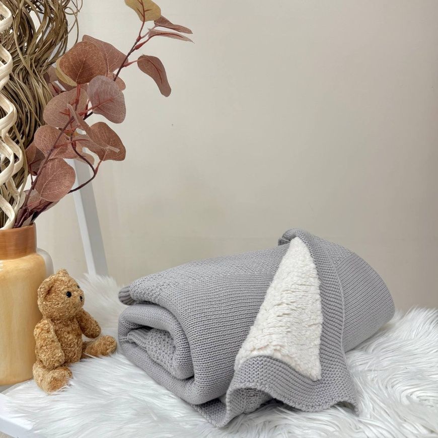 Плед в'язаний бавовна Teddy Рогожка new сірий 9377338 фото